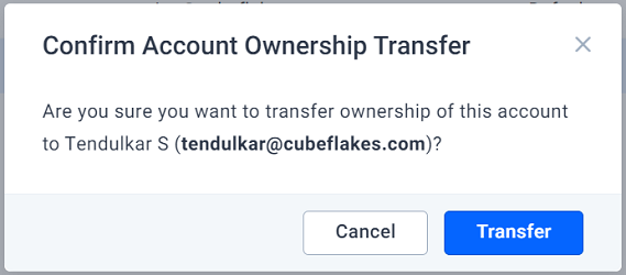 confirmation pop-up for transfer account