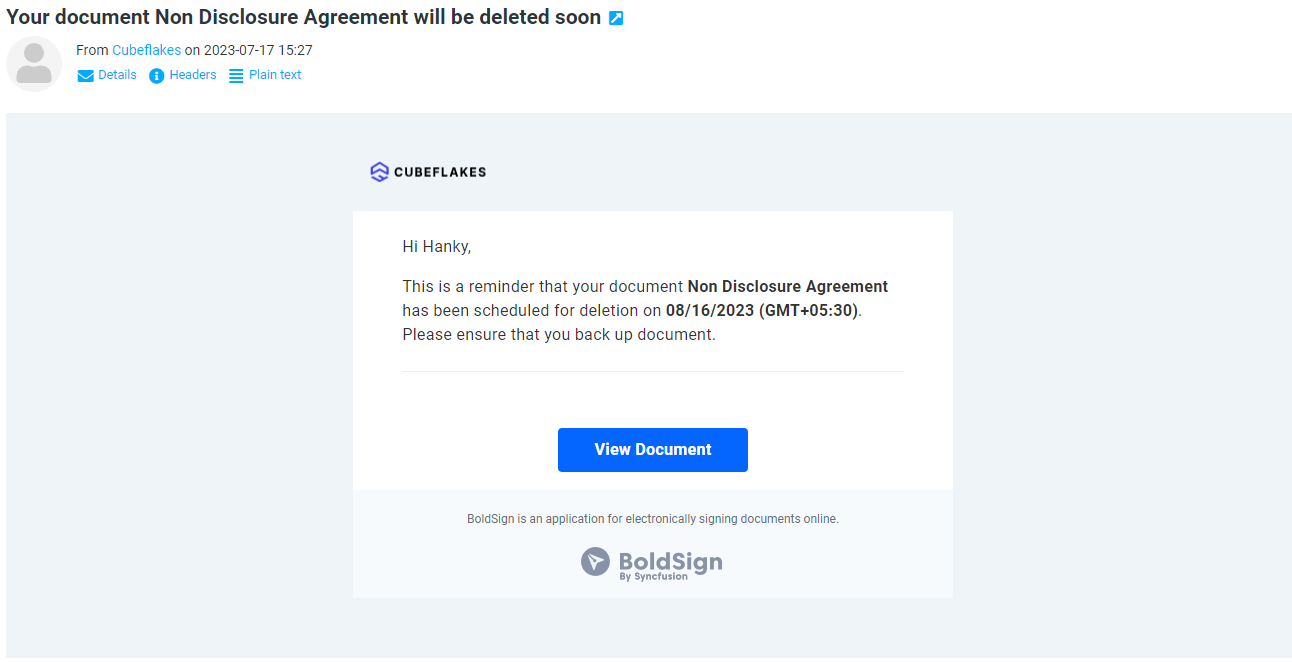 Notification for deleted document