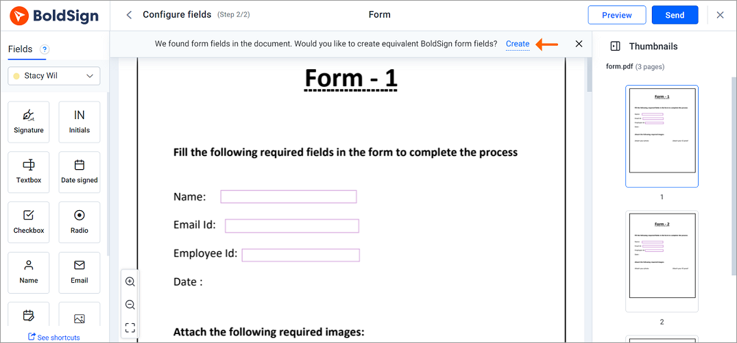 create BoldSign form field