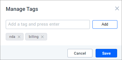 manage tags pop-up