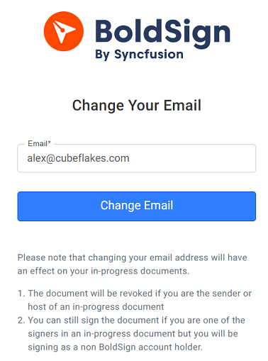 Change email page
